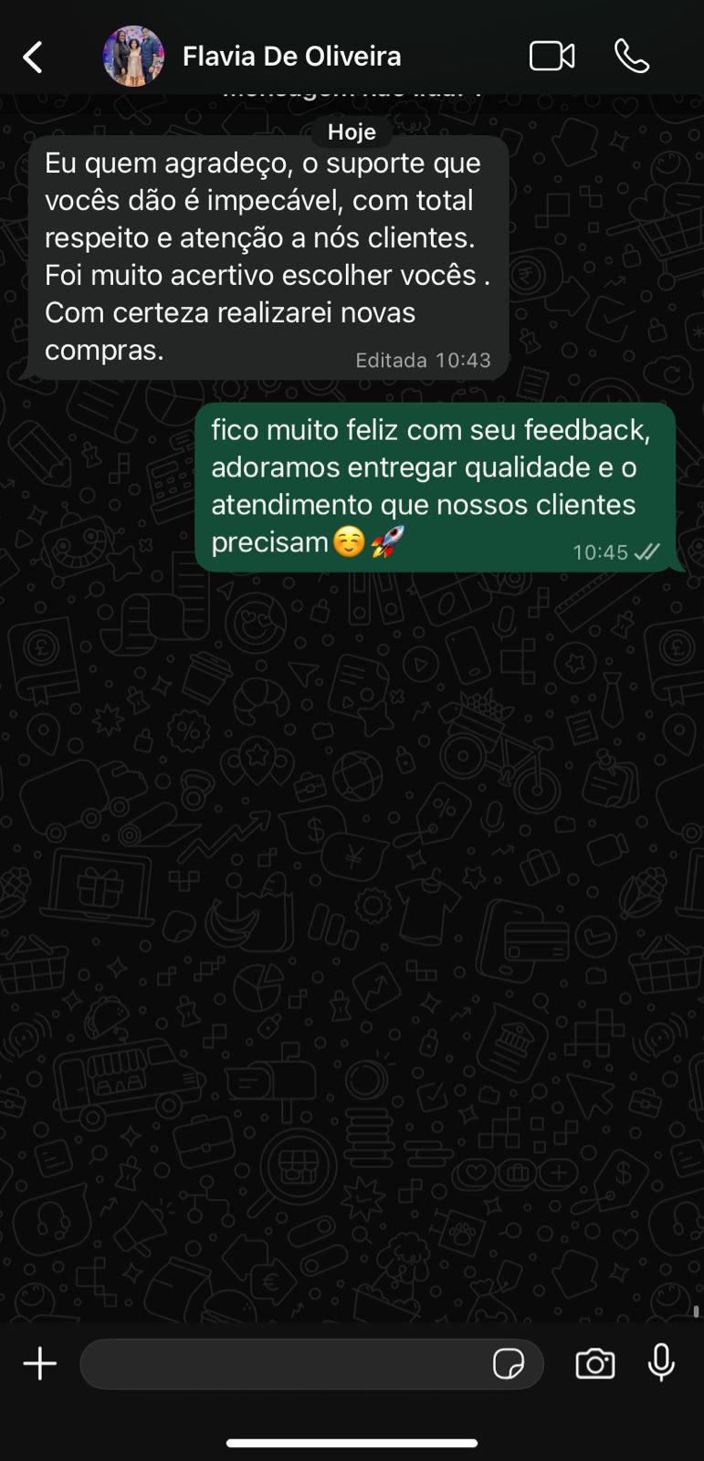 Print de feedback de cliente da FB Bonés no WhatsApp 4
